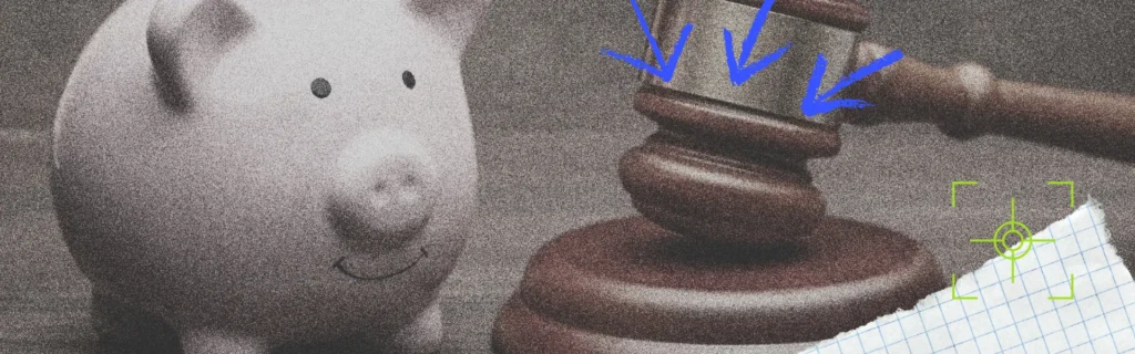 Piggy bank and legal gavel to represent the real penalties for not following new payday super rules.